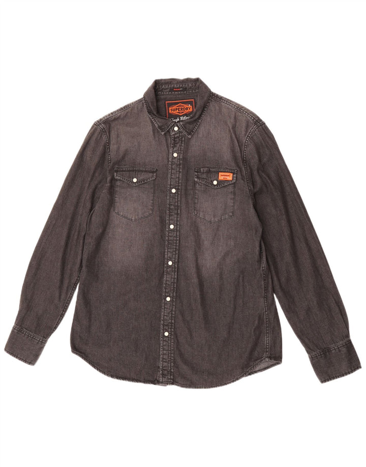 Camicia di jeans da uomo Superdry XL in cotone grigio