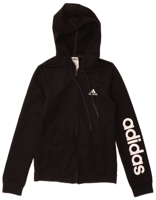 Felpa con cappuccio e zip grafica Adidas da donna UK 4/6 XS poliestere nero