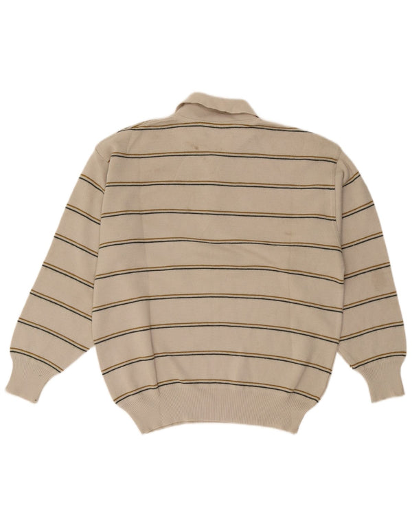 Maglione da uomo vintage con collo a polo grafico Lana a righe beige medio