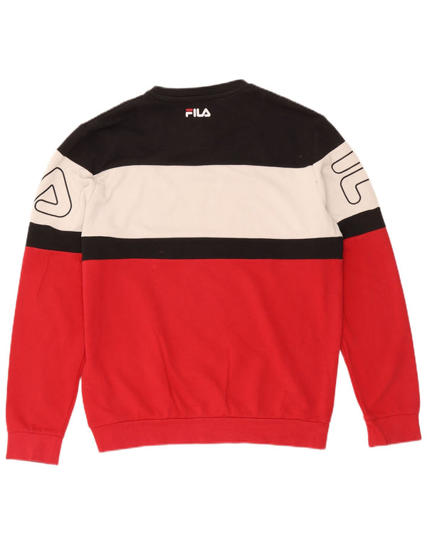 Fila Felpa grafica da uomo Maglione Large Rosso Colourblock in cotone