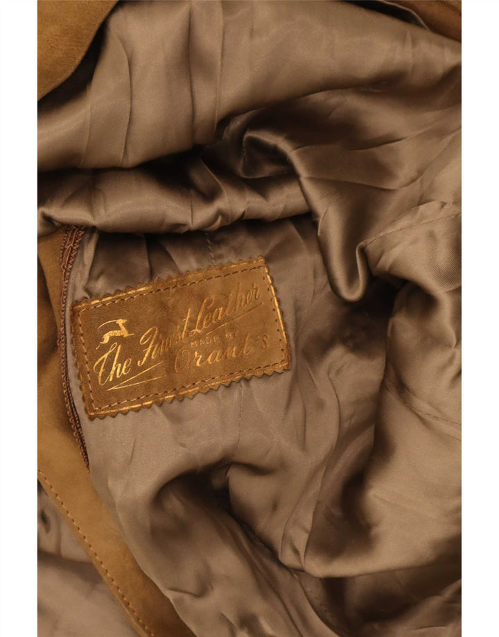 Giacca blazer vintage in pelle scamosciata a 3 bottoni da donna UK 14 Marrone medio