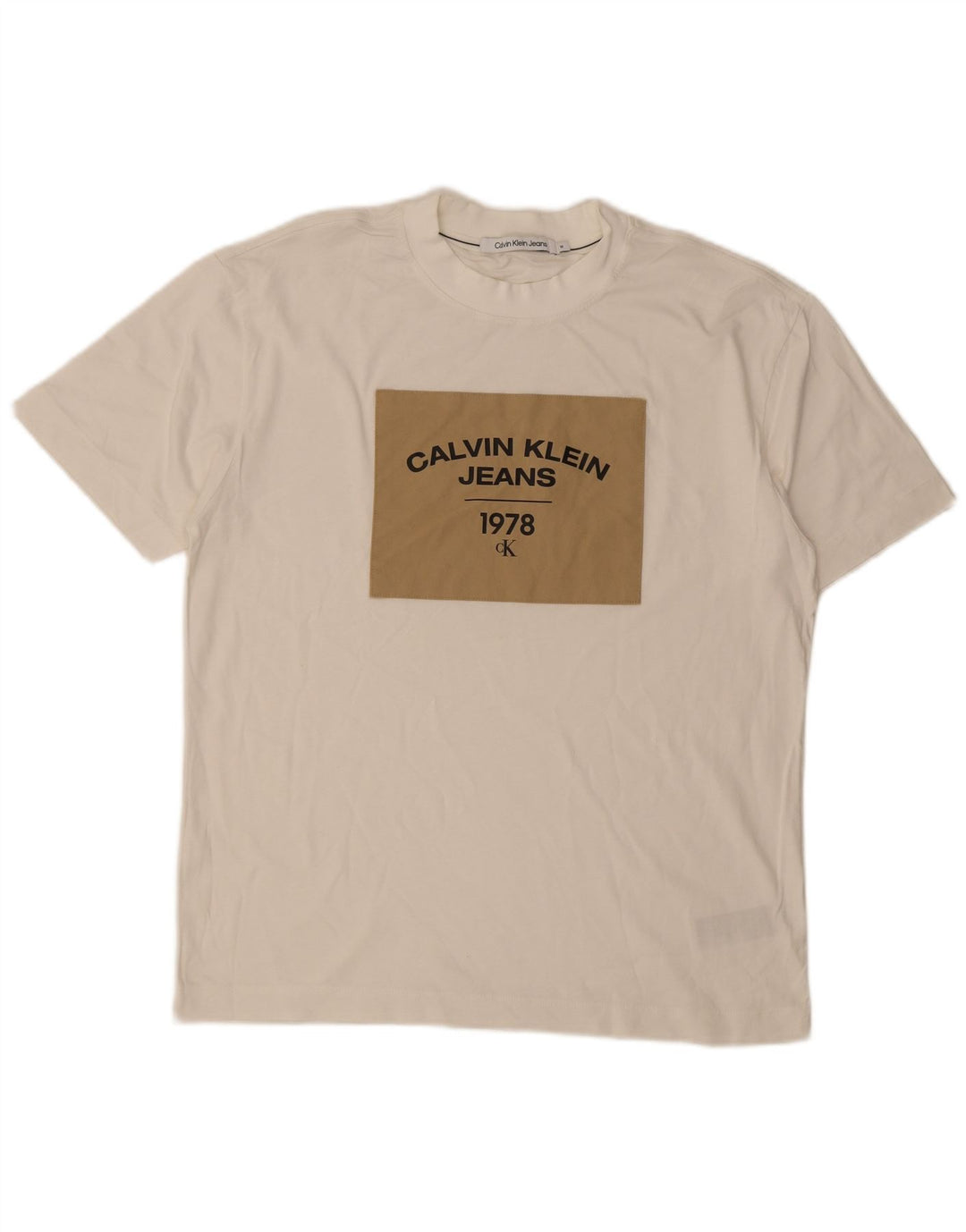 CALVIN KLEIN JEANS Mens Graphic T-Shirt Top Medium White Cotton