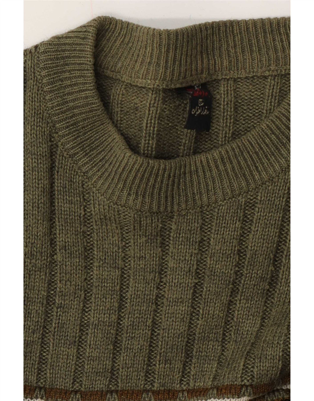 Maglione maglione girocollo da uomo vintage verde medio Fair Isle