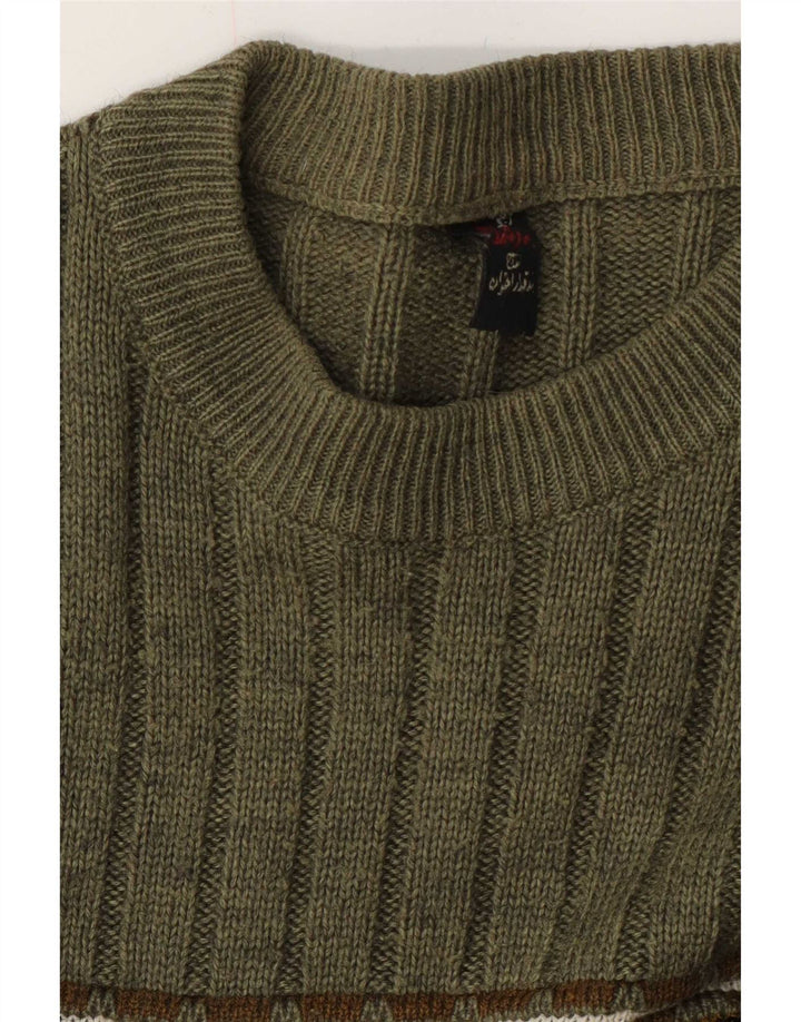 Maglione maglione girocollo da uomo vintage verde medio Fair Isle