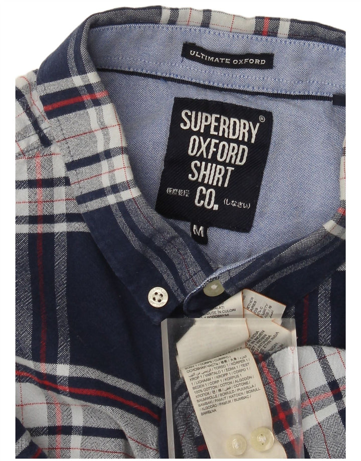 Camicia da uomo in flanella a maniche corte Superdry, cotone a quadri blu navy medio
