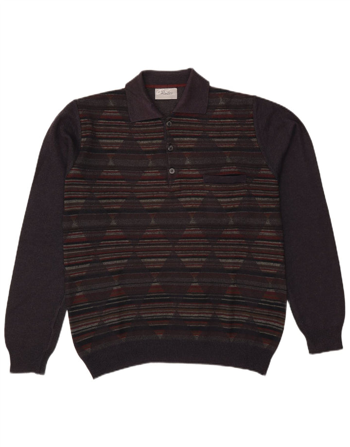 Rodes maglione da uomo con collo alto, grande, blu navy, lana a rombi/diamante