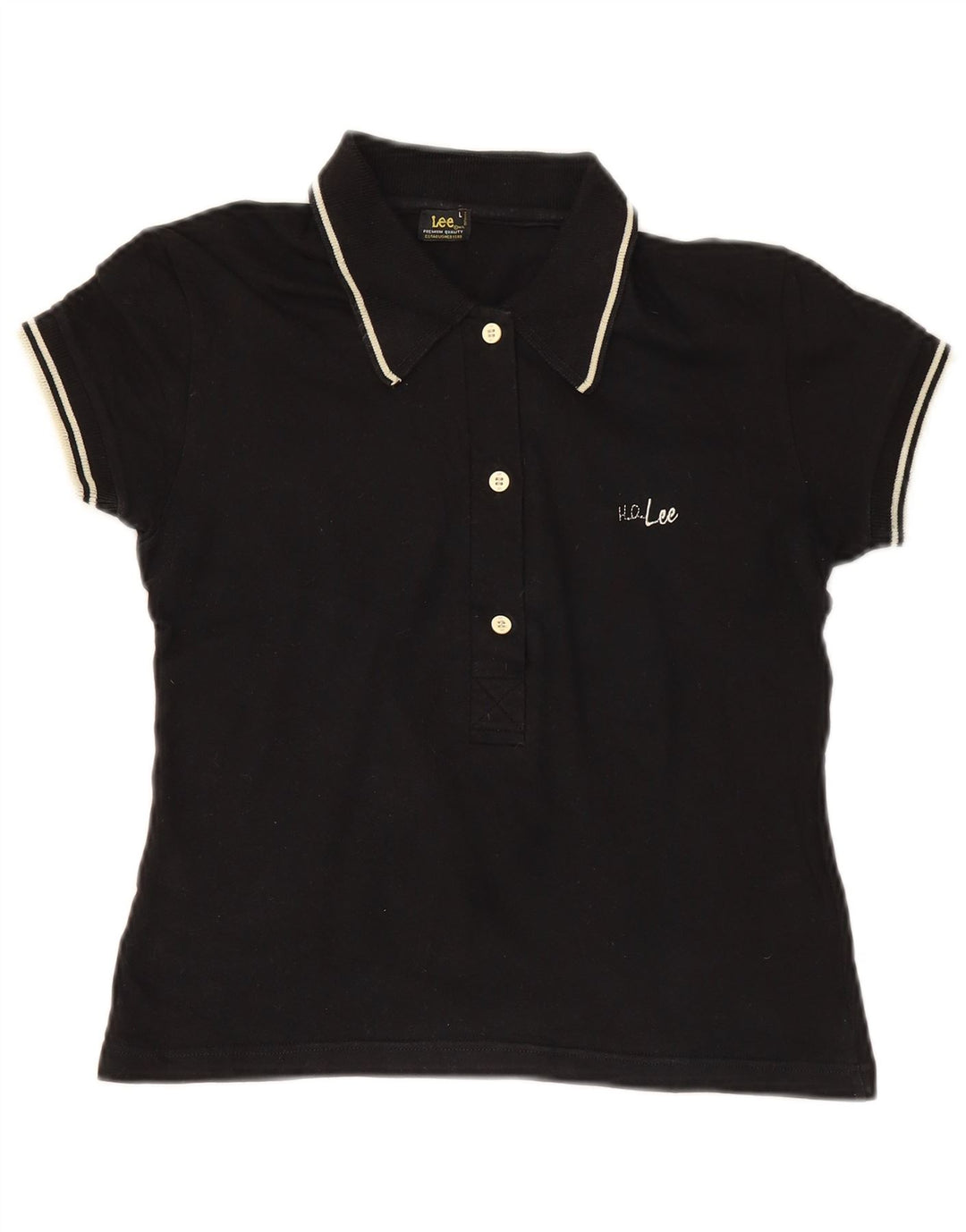 Polo corta da donna Lee UK 14 grande cotone nero