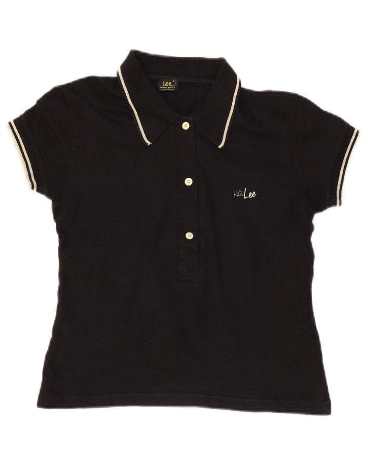 Polo corta da donna Lee UK 14 grande cotone nero