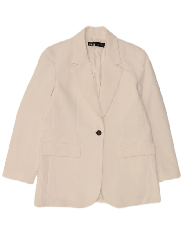 Giacca blazer a 1 bottone da donna Zara UK 14 poliestere bianco medio