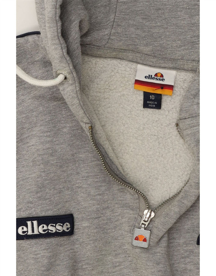 ELLESSE Womens Oversized Crop Graphic Hoodie Jumper UK 10 Small Grey Vintage Ellesse and Second-Hand Ellesse from Messina Hembry 