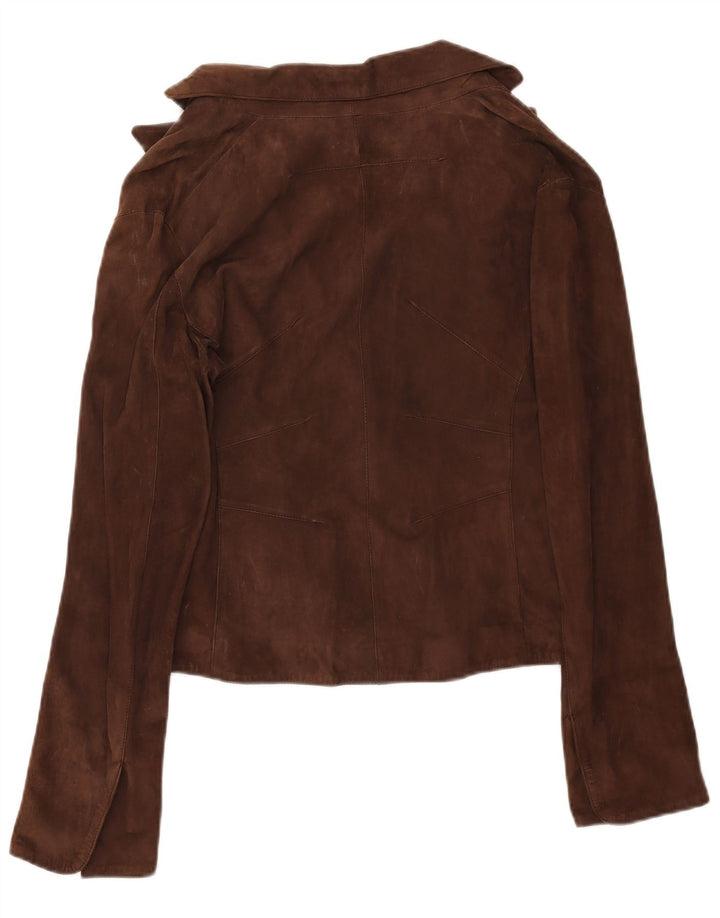 Latramoda Giacca Blazer da Donna in Pelle Scamosciata a 1 Bottone IT 46 Large in Pelle Marrone