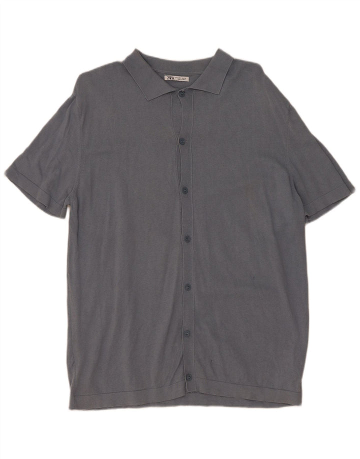 Maglione cardigan a maniche corte da uomo Zara grande in cotone grigio