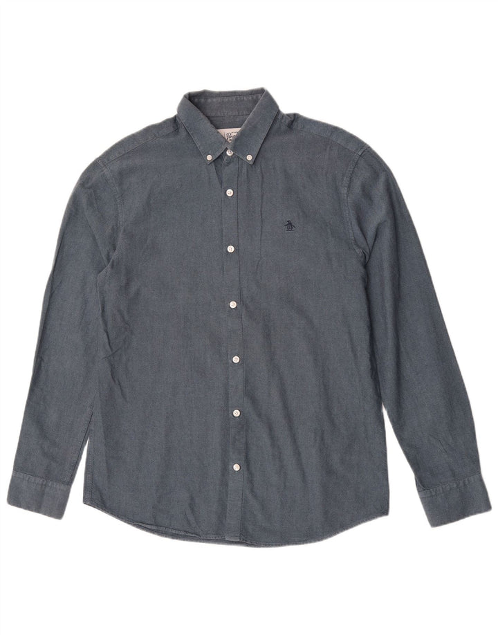 Camicia da uomo Pinguino in cotone blu medio