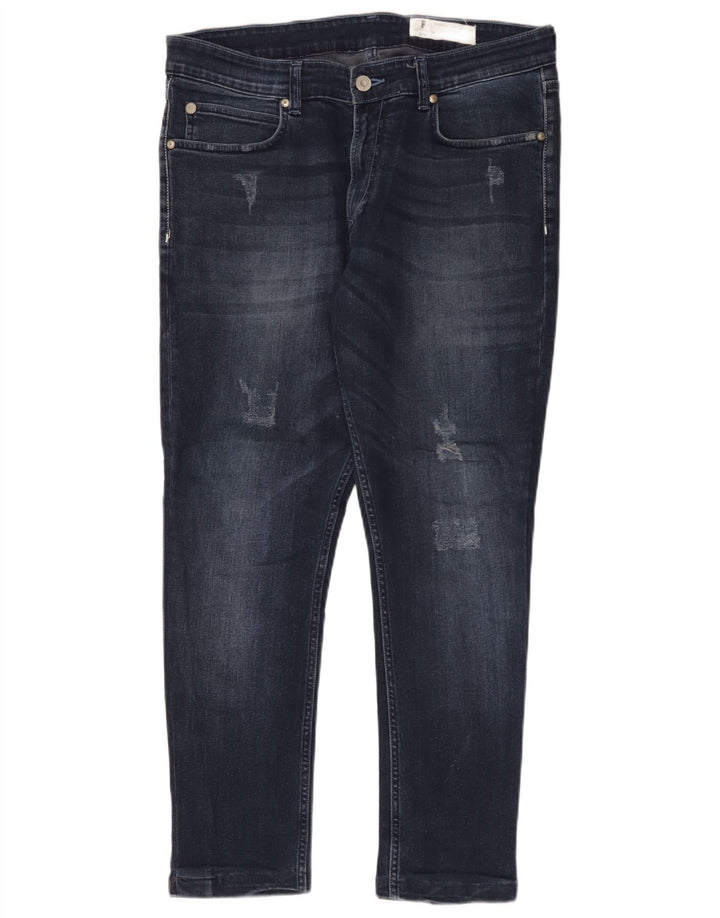 Jeans slim invecchiati da uomo French Connection W36 L28 cotone blu navy