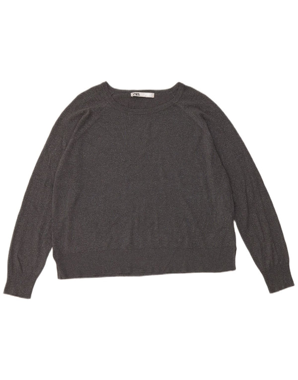 Maglione corto con scollo a barca da donna Zara UK 16 grande viscosa grigia