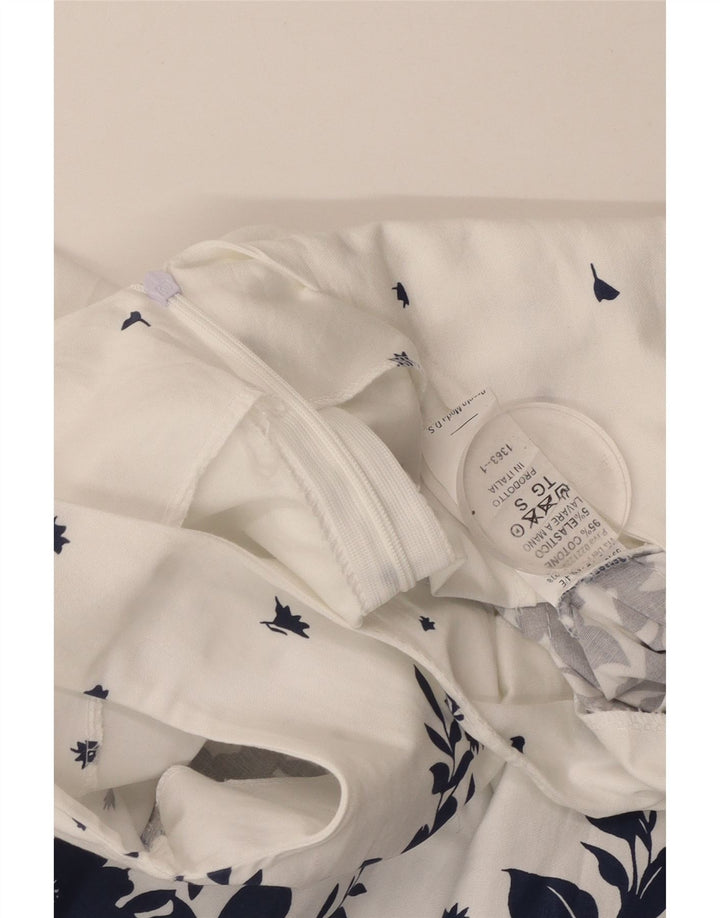 Abito a trapezio senza maniche da donna VINTAGE UK 8 piccolo cotone floreale bianco