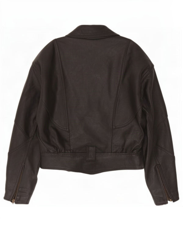 Giacca da corsa in pelle oversize da donna vintage UK 8 piccola nera