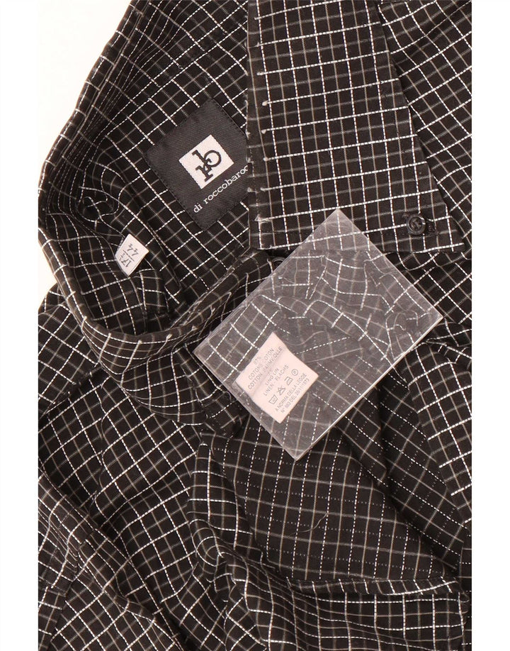 Camicia da uomo Roccobarocco Taglia 44 17 1/2 XL Nero a quadri Cotone