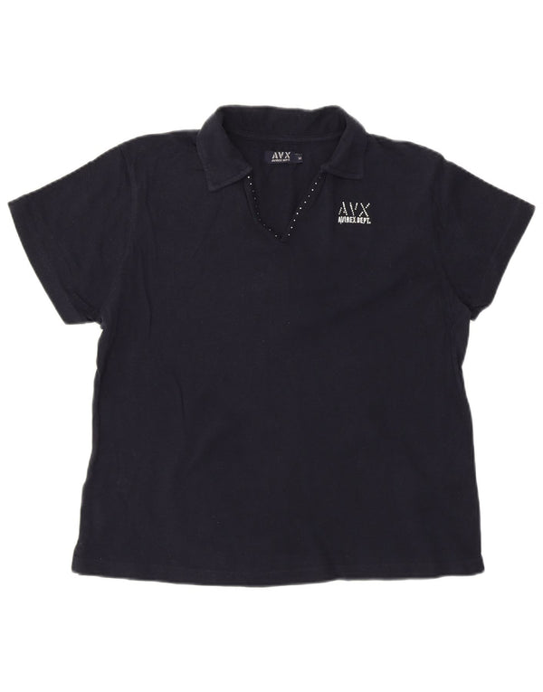 AVIREX Womens Polo Shirt UK 14 Medium Navy Blue Cotton