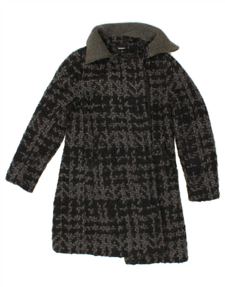 DESIGUAL Womens Overcoat EU 40 Medium Grey Check Polyester Vintage Desigual and Second-Hand Desigual from Messina Hembry 