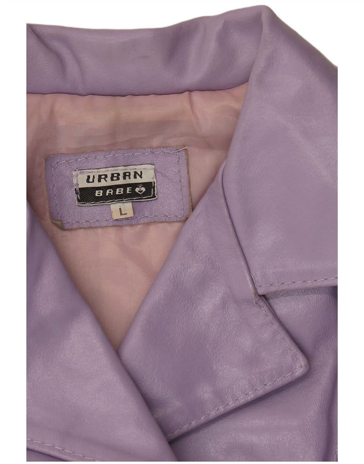 Giacca in pelle vintage da donna UK 14 grande viola