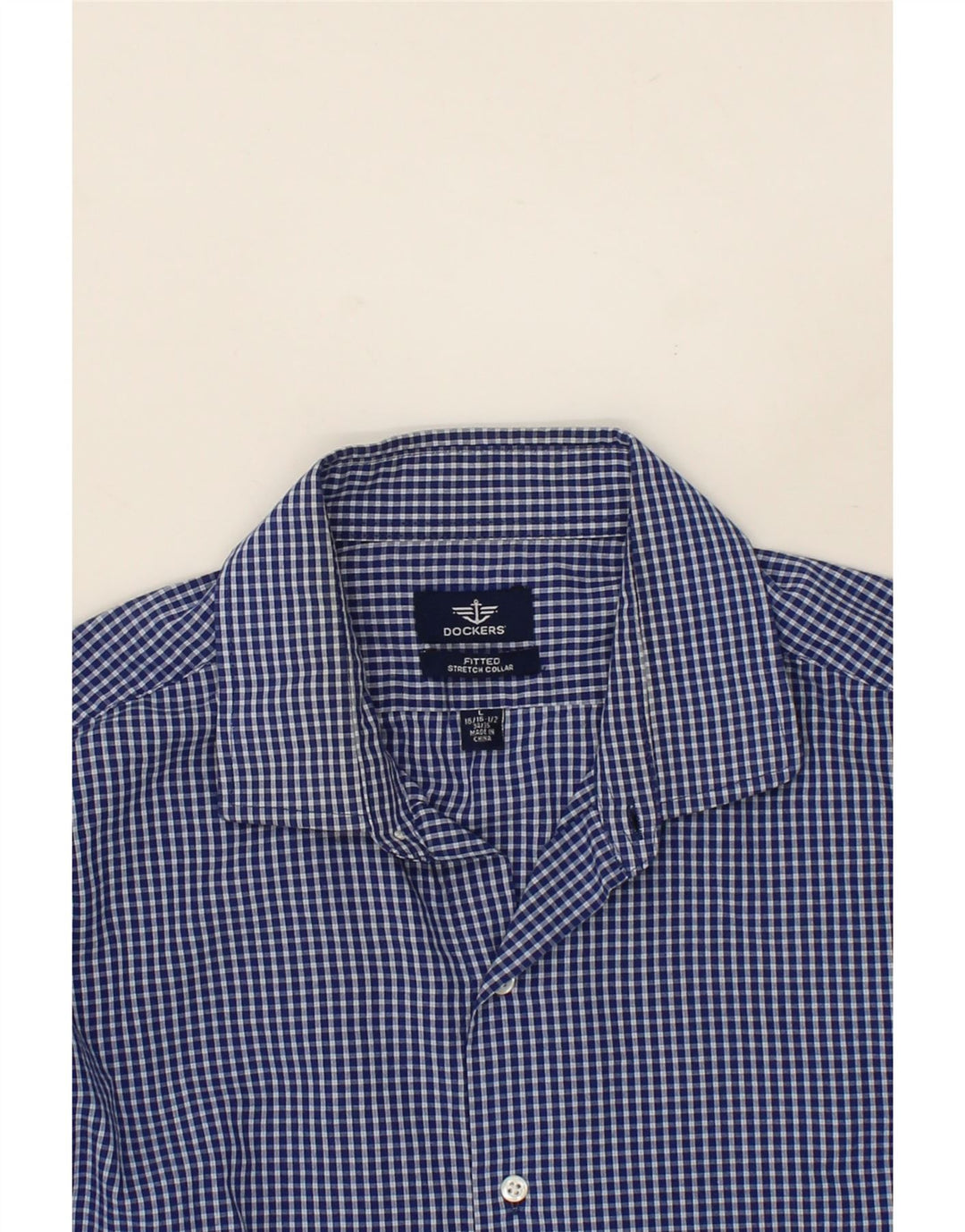 DOCKERS Mens Fitted Shirt Large Blue Gingham Cotton Vintage Dockers and Second-Hand Dockers from Messina Hembry 