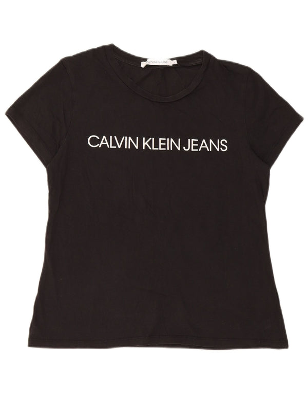 Calvin Klein Jeans Womens Graphic T-Shirt Top UK 14 Large Black Cotton