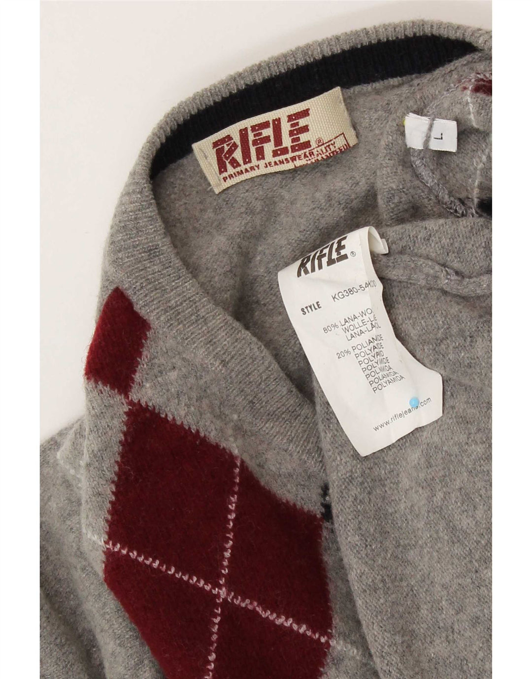 Maglione da uomo con scollo a V Rifle, grande lana grigia a rombi/diamante