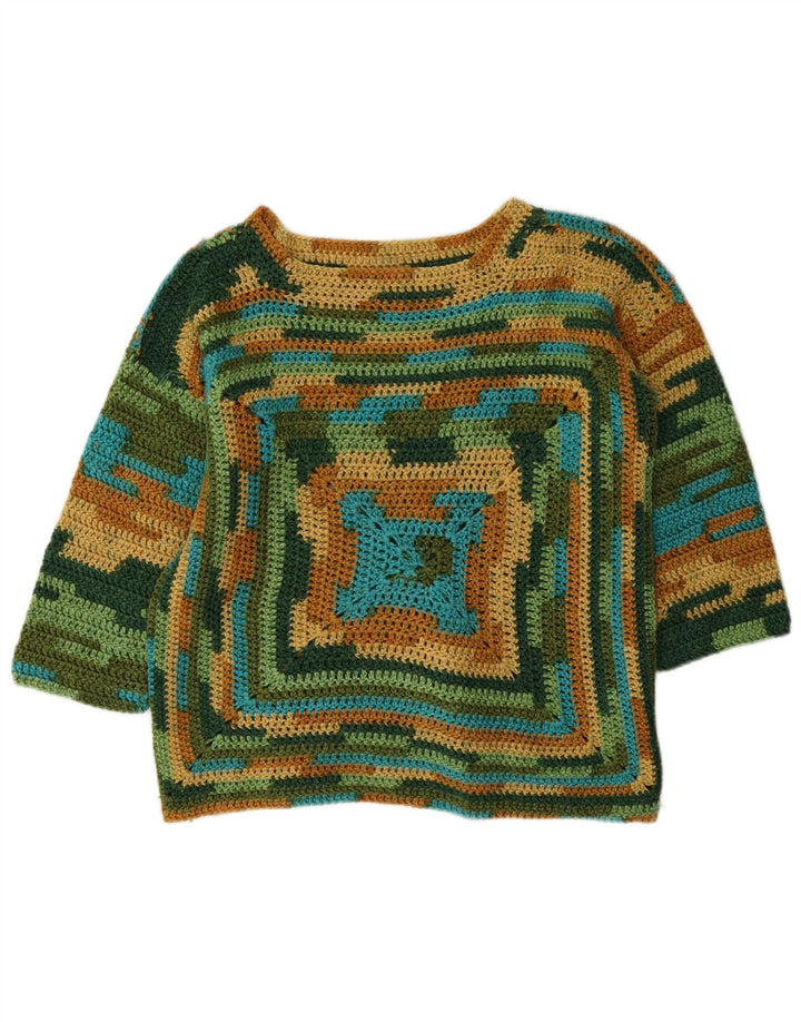 Maglione maglione vintage da donna con scollo a barca UK 14 medio multicolore