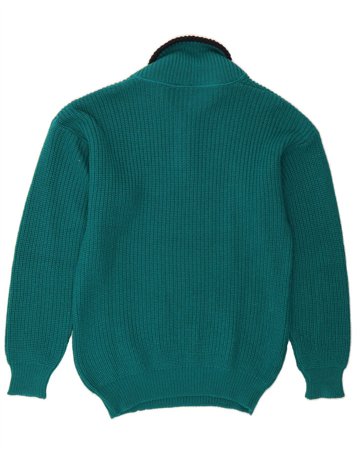 VINTAGE Mens Graphic Shawl Neck Jumper Sweater Medium Green Wool Vintage Vintage and Second-Hand Vintage from Messina Hembry 