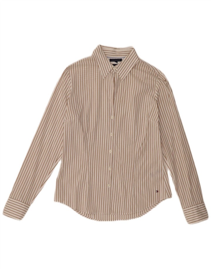 Camicia elasticizzata da donna Tommy Hilfiger US 8 cotone a righe beige medio
