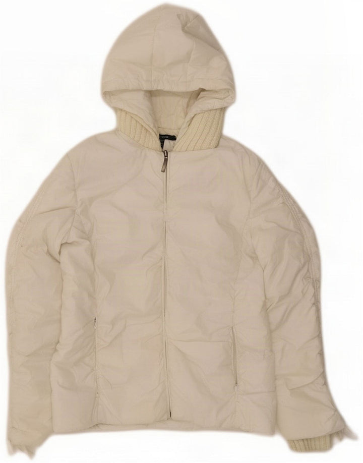 Giacca imbottita con cappuccio da donna Zara UK 14 Poliestere bianco medio