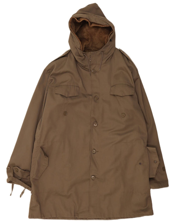 Giacca Parka militare con cappuccio da uomo VINTAGE IT 54 2XL cotone kaki