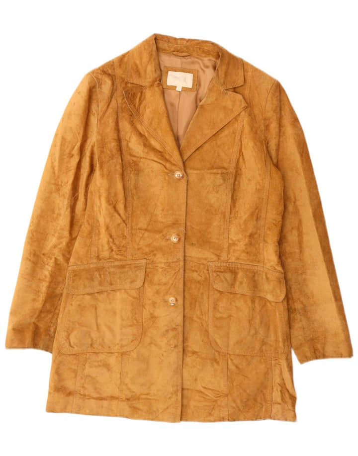Soprabito in pelle scamosciata da donna Marks & Spencer UK 12 in pelle marrone medio