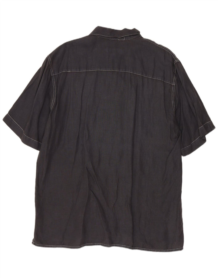 Camicia a maniche corte da uomo Cerruti grande lino blu navy