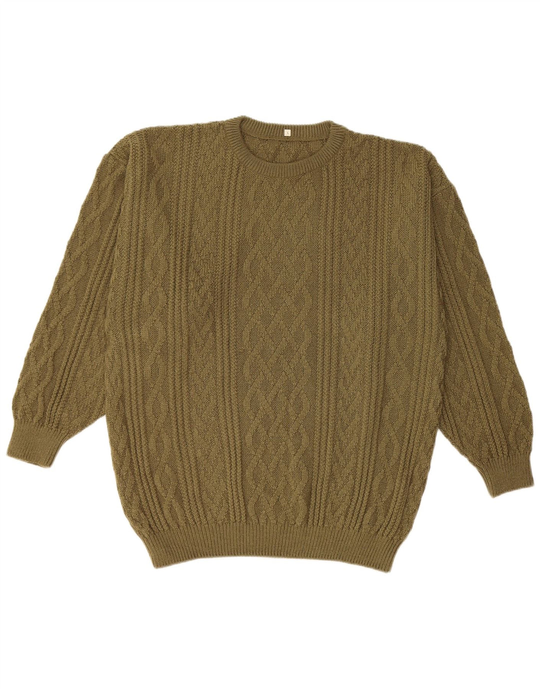 Maglione maglione girocollo da uomo vintage grande acrilico kaki