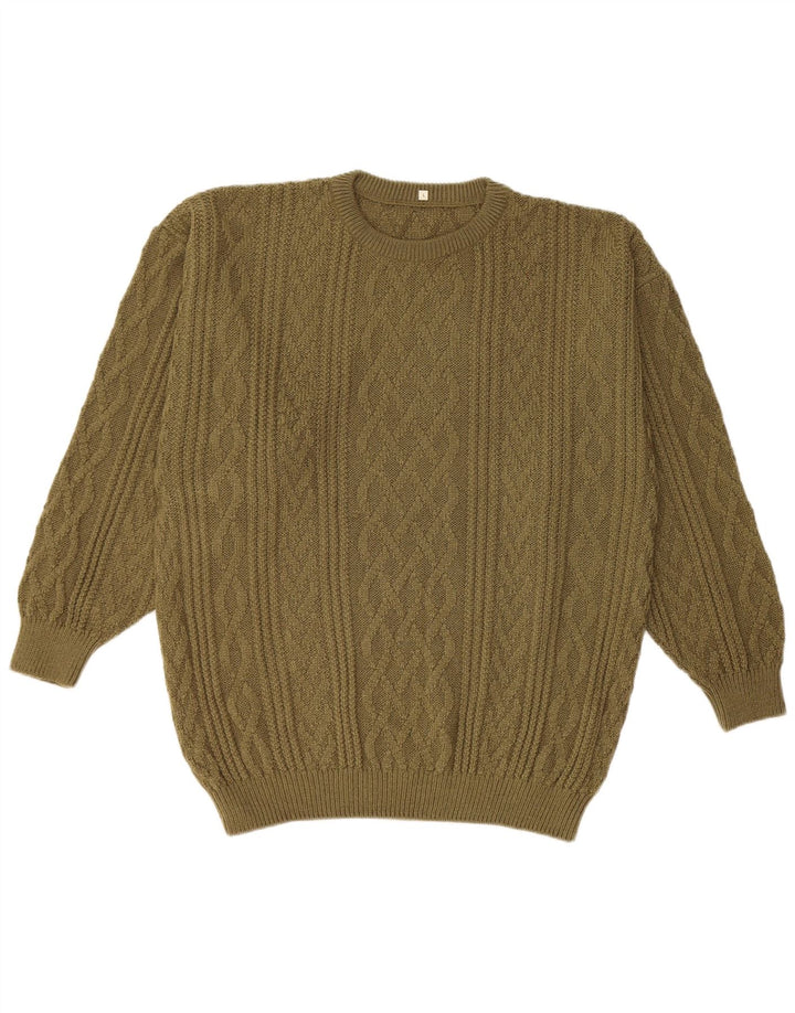 Maglione maglione girocollo da uomo vintage grande acrilico kaki