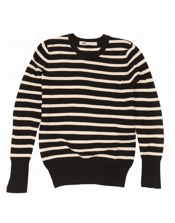 Maglione Zara da donna con scollo a barca UK 12 Viscosa a righe nere medie