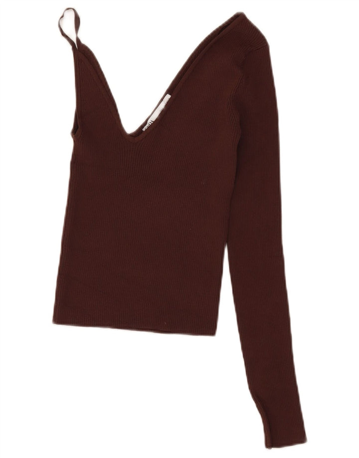 Top corto da donna Zara UK 8 piccolo in viscosa marrone