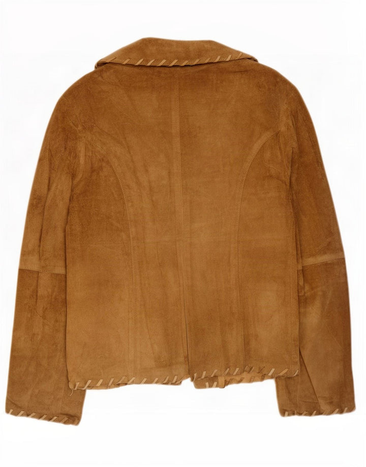 Giacca blazer vintage in pelle scamosciata a 2 bottoni da donna UK 14 grande beige