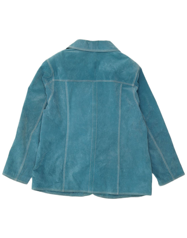 Giacca blazer in pelle scamosciata da donna a 4 bottoni VINTAGE UK 22 3XL in pelle blu