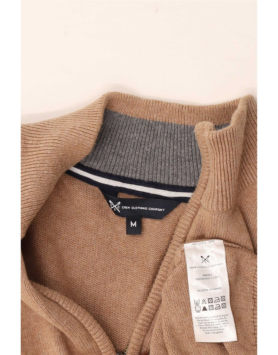 Crew Clothing Maglione da uomo con zip e collo in cotone marrone medio