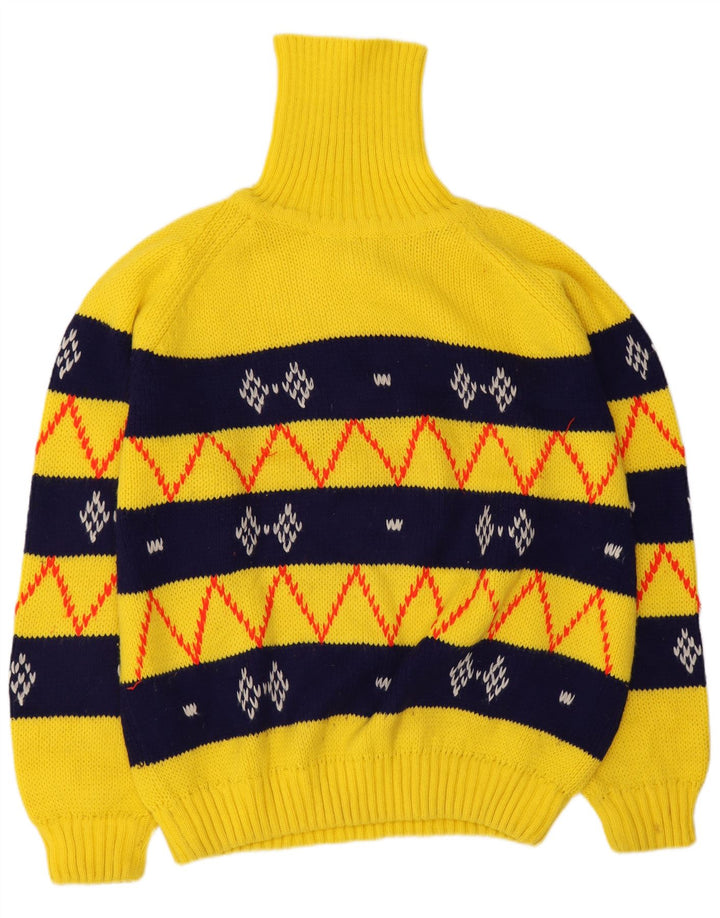 Maglione vintage da uomo con collo alto e maglione grande giallo Fair Isle