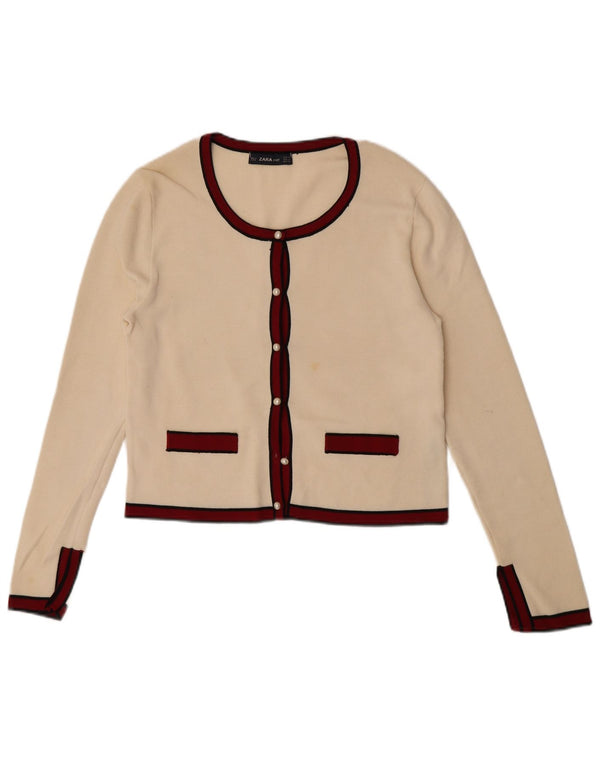Maglione cardigan corto da donna Zara UK 12 medio bianco sporco
