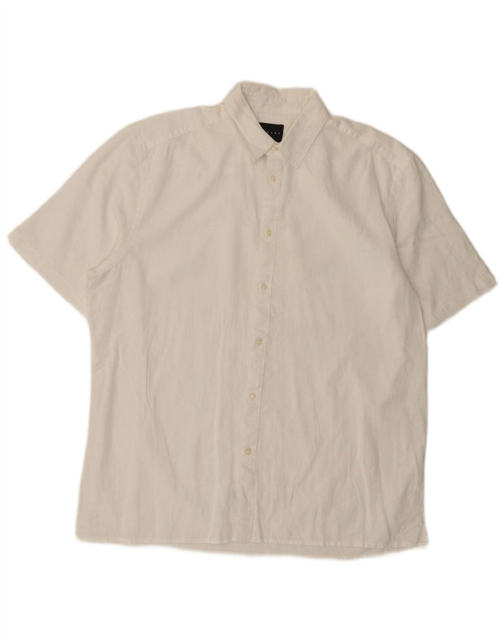 Camicia Sisley da uomo a maniche corte, vestibilità regolare, in lino bianco medio