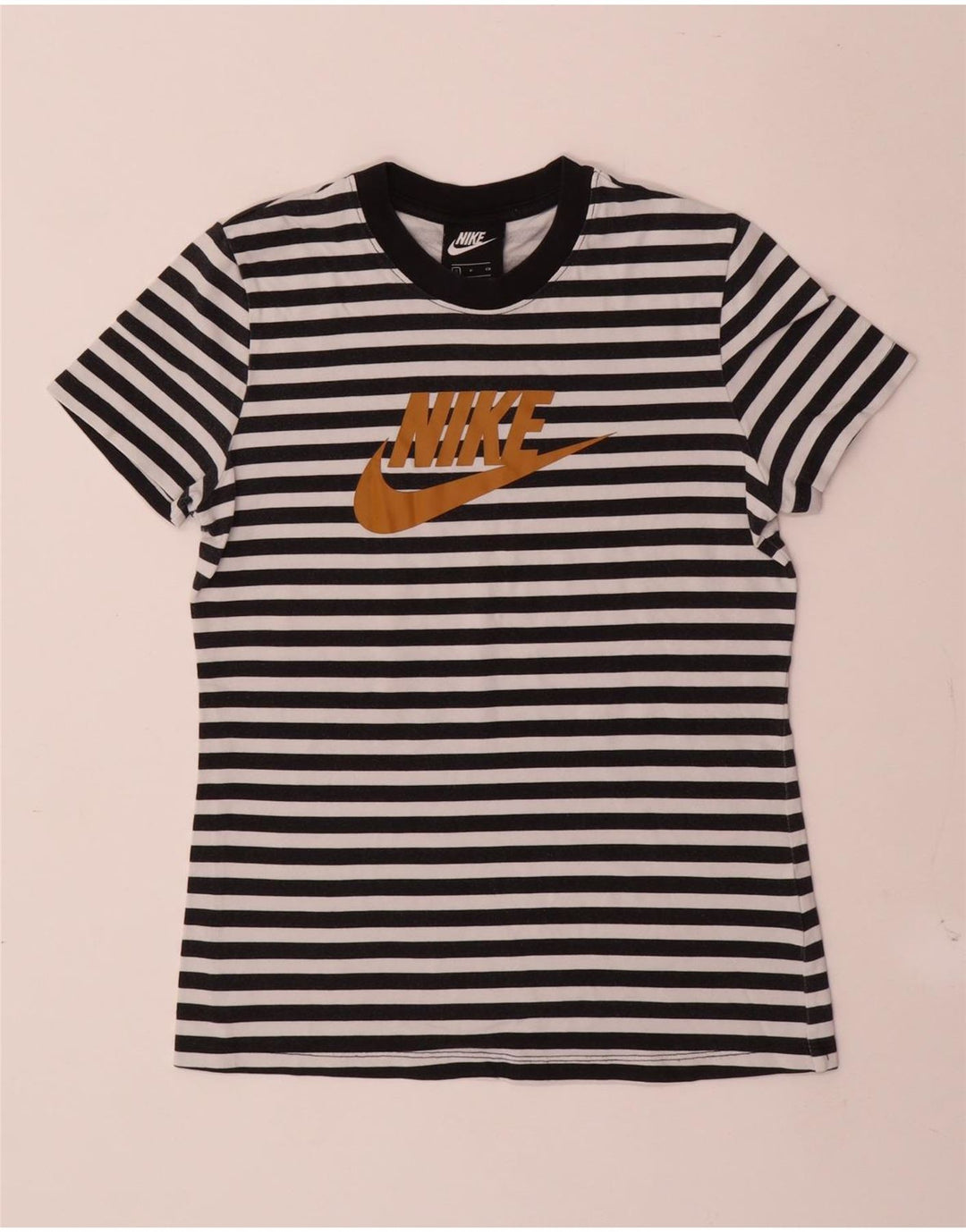 T-shirt grafica da donna NIKE Top UK 10 piccola in cotone a righe nere