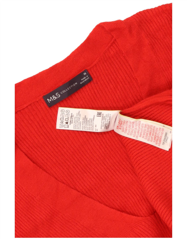 MARKS & SPENCER Maglione da donna con scollo a V UK 16 Grande viscosa rossa