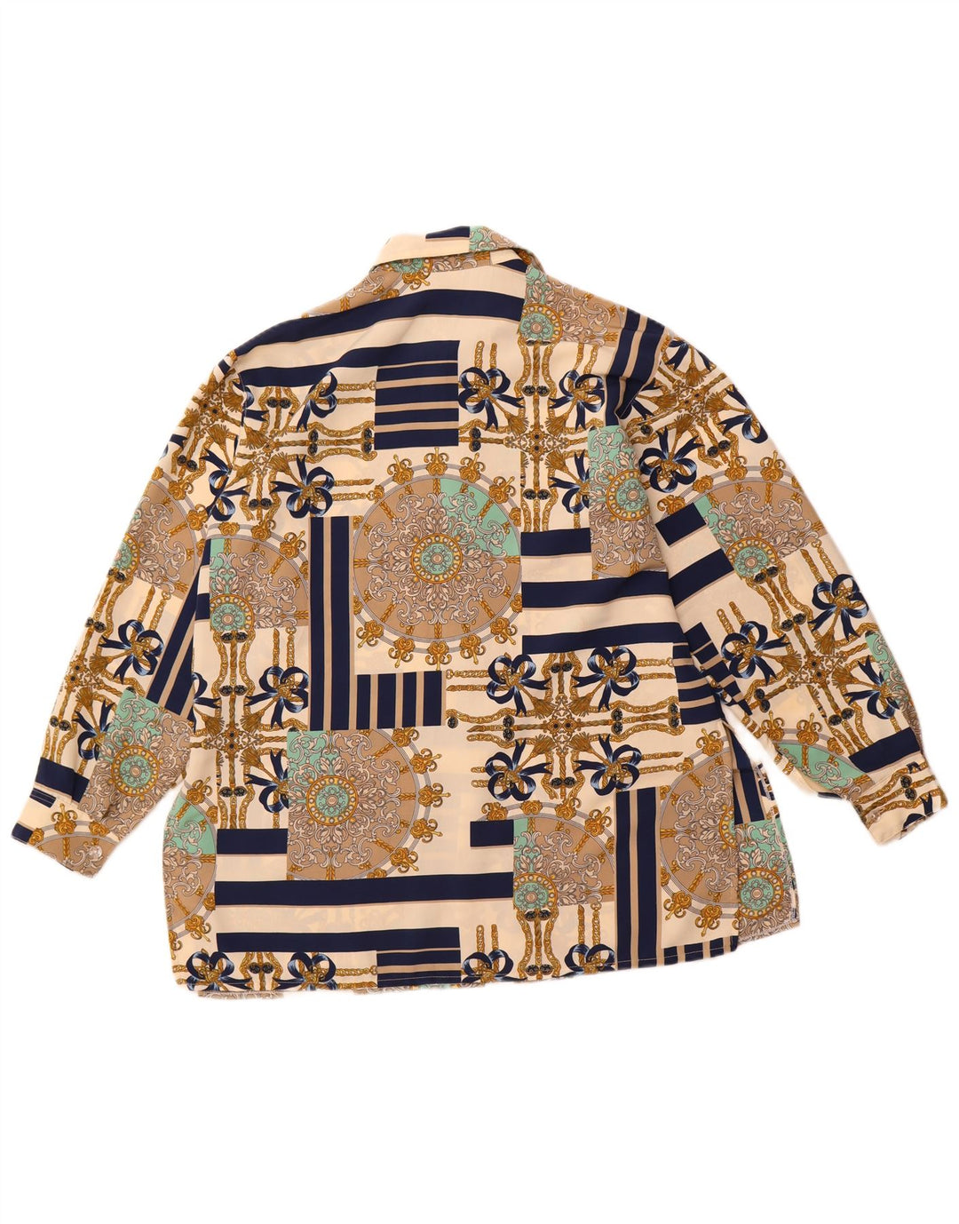 Camicetta camicia oversize da donna vintage con motivo astratto UK 10 piccola Beige