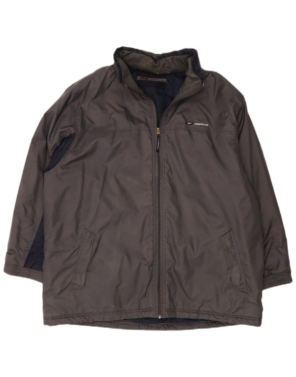 REEBOK Giacca a vento con cappuccio vestibilità ampia da uomo UK 42 XL Grigio Colourblock
