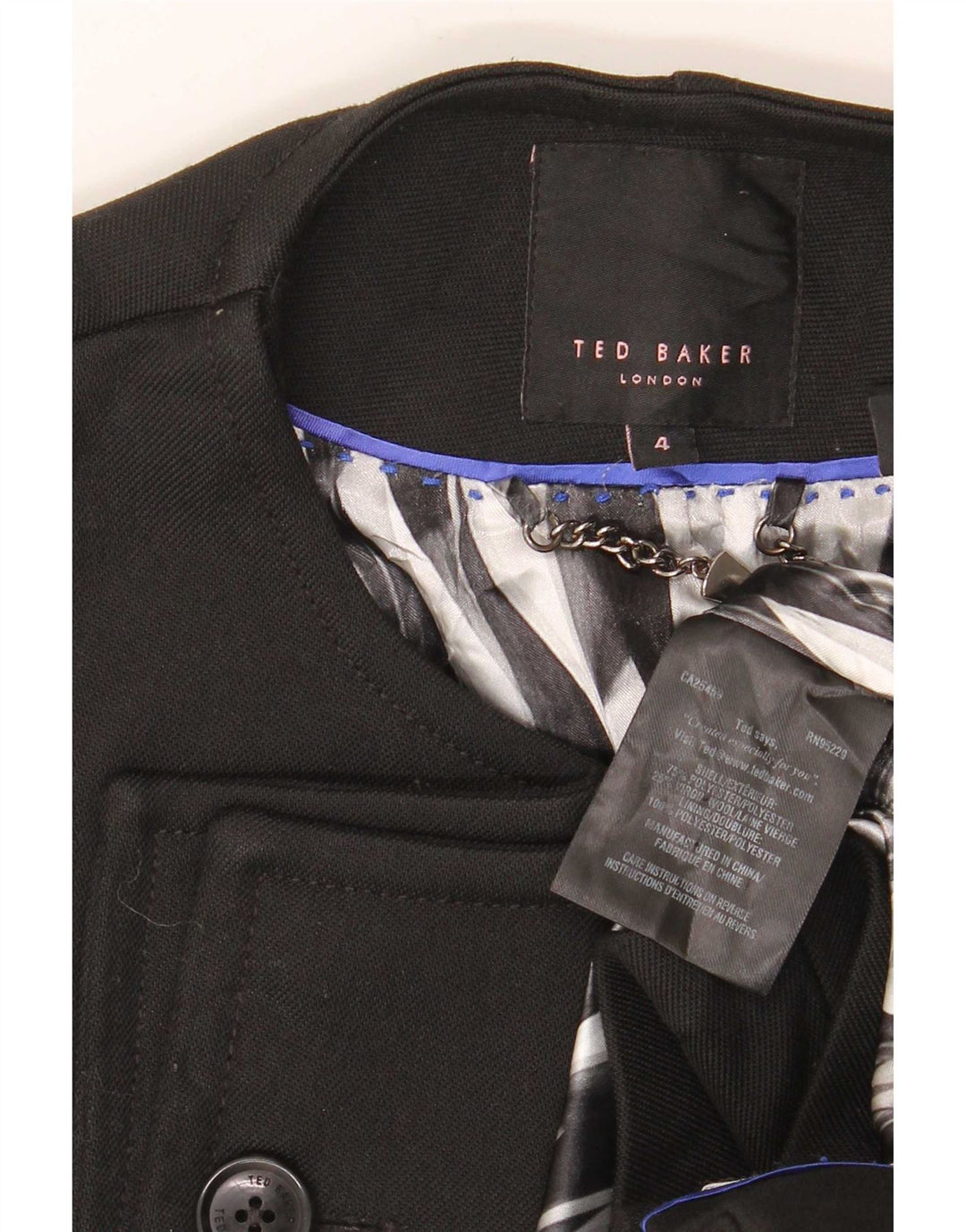 Cappotto aperto da donna Ted Baker taglia 4 grande poliestere nero